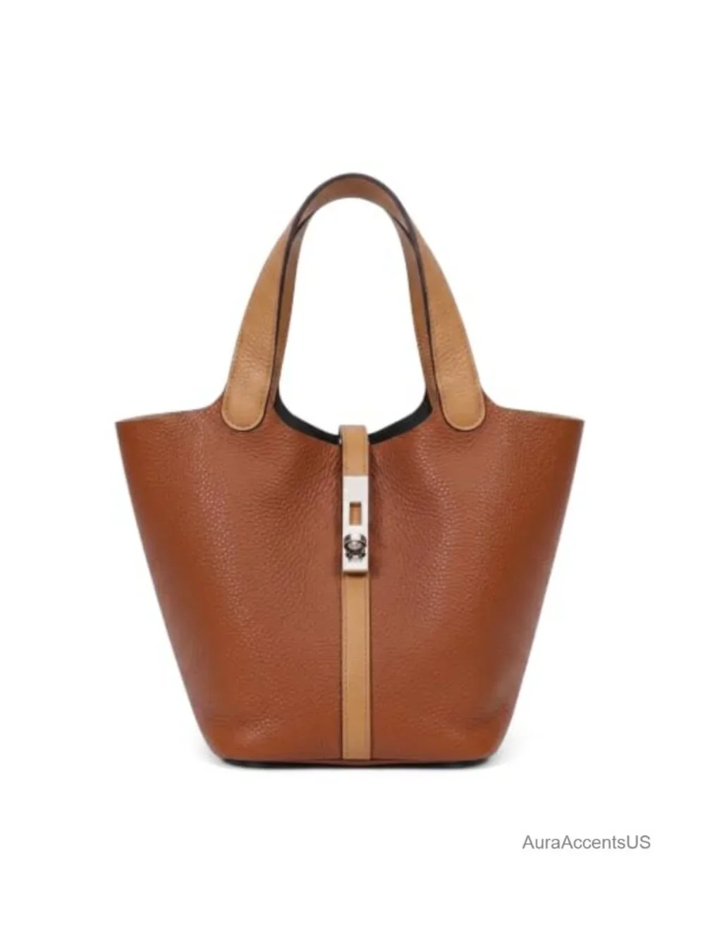 Vegan Leather Top Handle Bag Women Satchel Purse Lock Design Work Evening